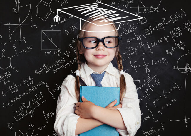 Successful,Female,Career,Concept.,Cheerful,Little,Girl,Math,Student,In
